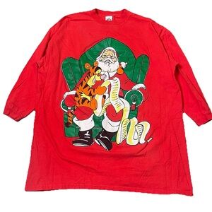Vintage Disney Sleep Wear Night Shirt Tigger Santa One Size OSFA Red